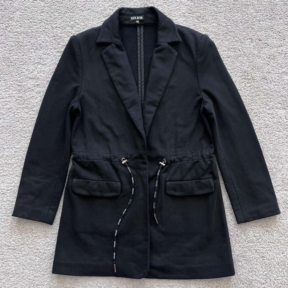 SER.O.YA Sarah Blazer Drawstring Waist Jacket Womens XS Black Cotton